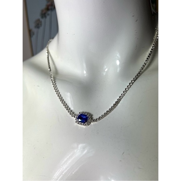 NEW 8 Other Reasons Silver Blue Rhinestone Gem Material Girl Necklace Chocker - Picture 2 of 7